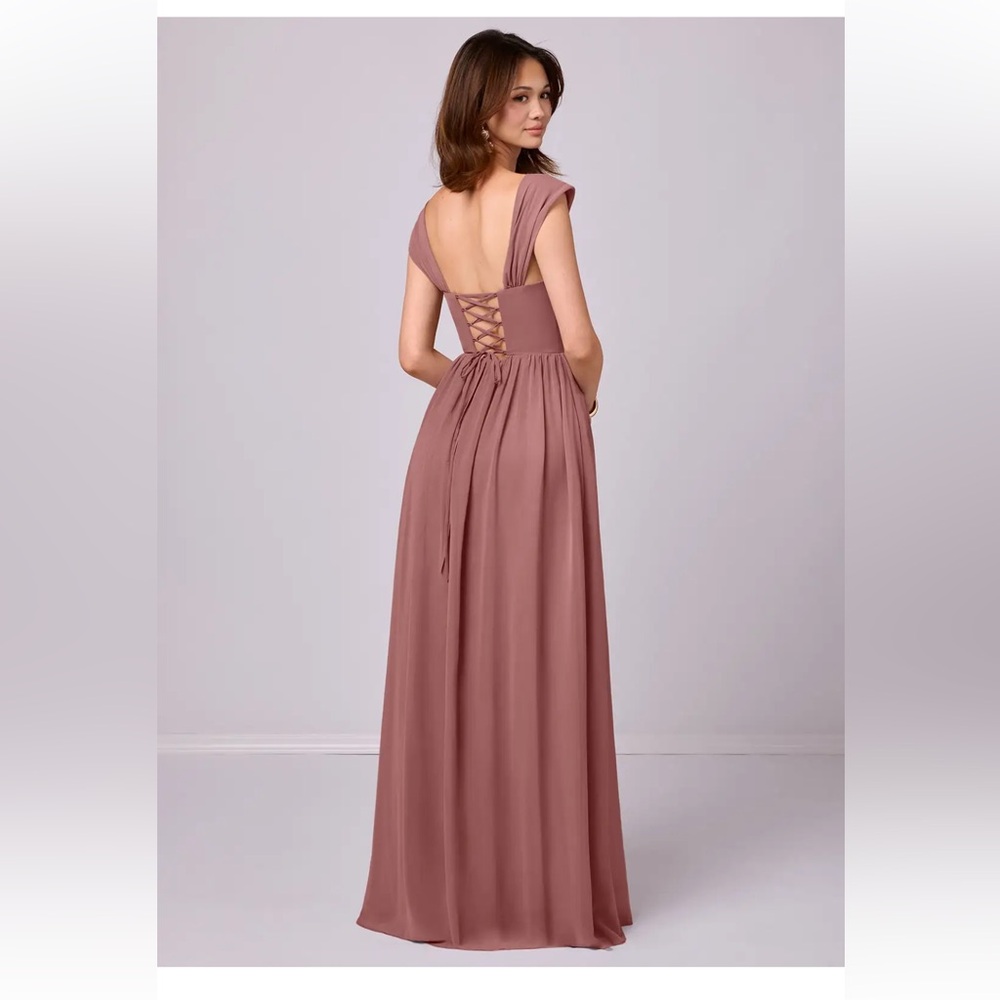 Barbie™ AZAZIE 1036 in Desert Rose long chiffon bridesmaid dress with pockets A6 - Picture 2 of 6